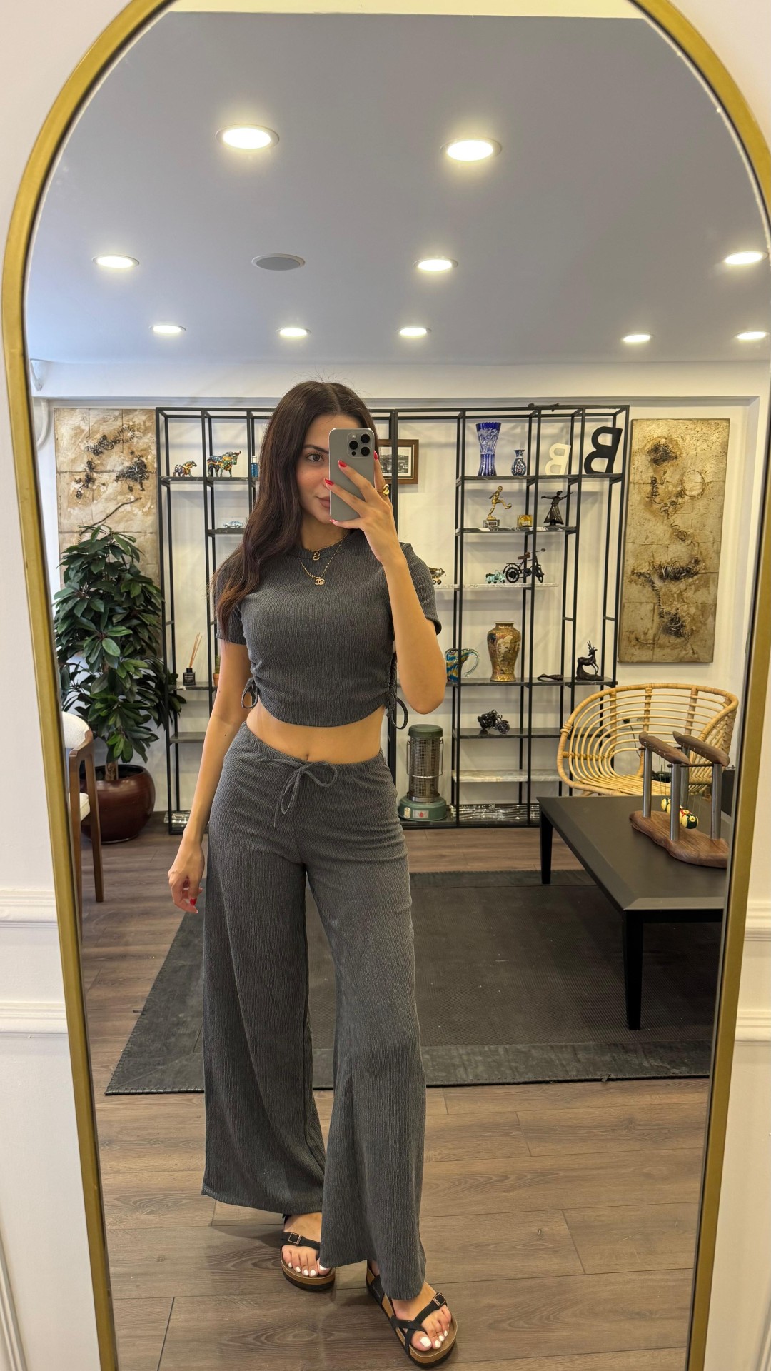 Yandan Bağcıklı Bol Paça Takım - Antrasit