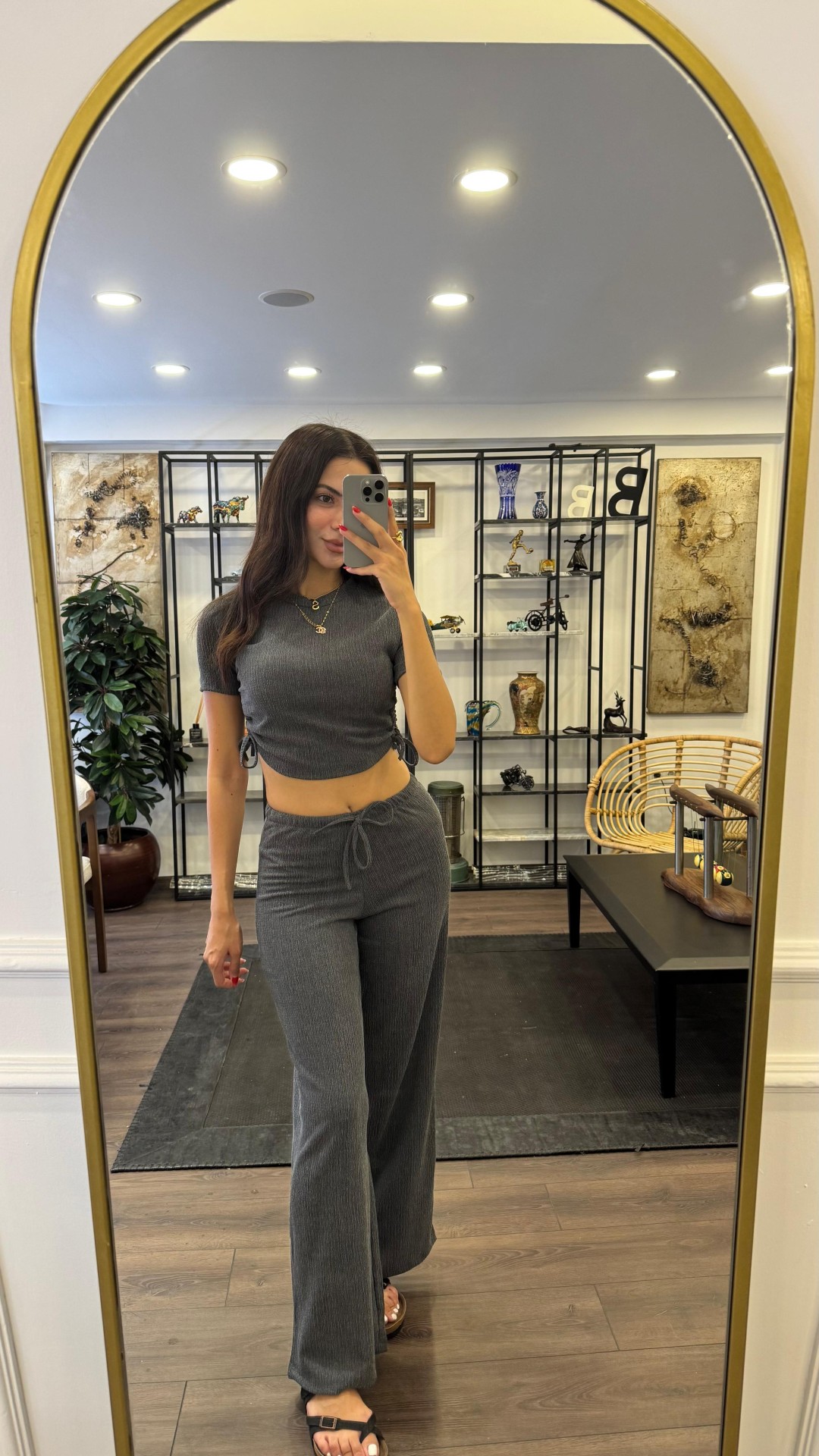 Yandan Bağcıklı Bol Paça Takım - Antrasit