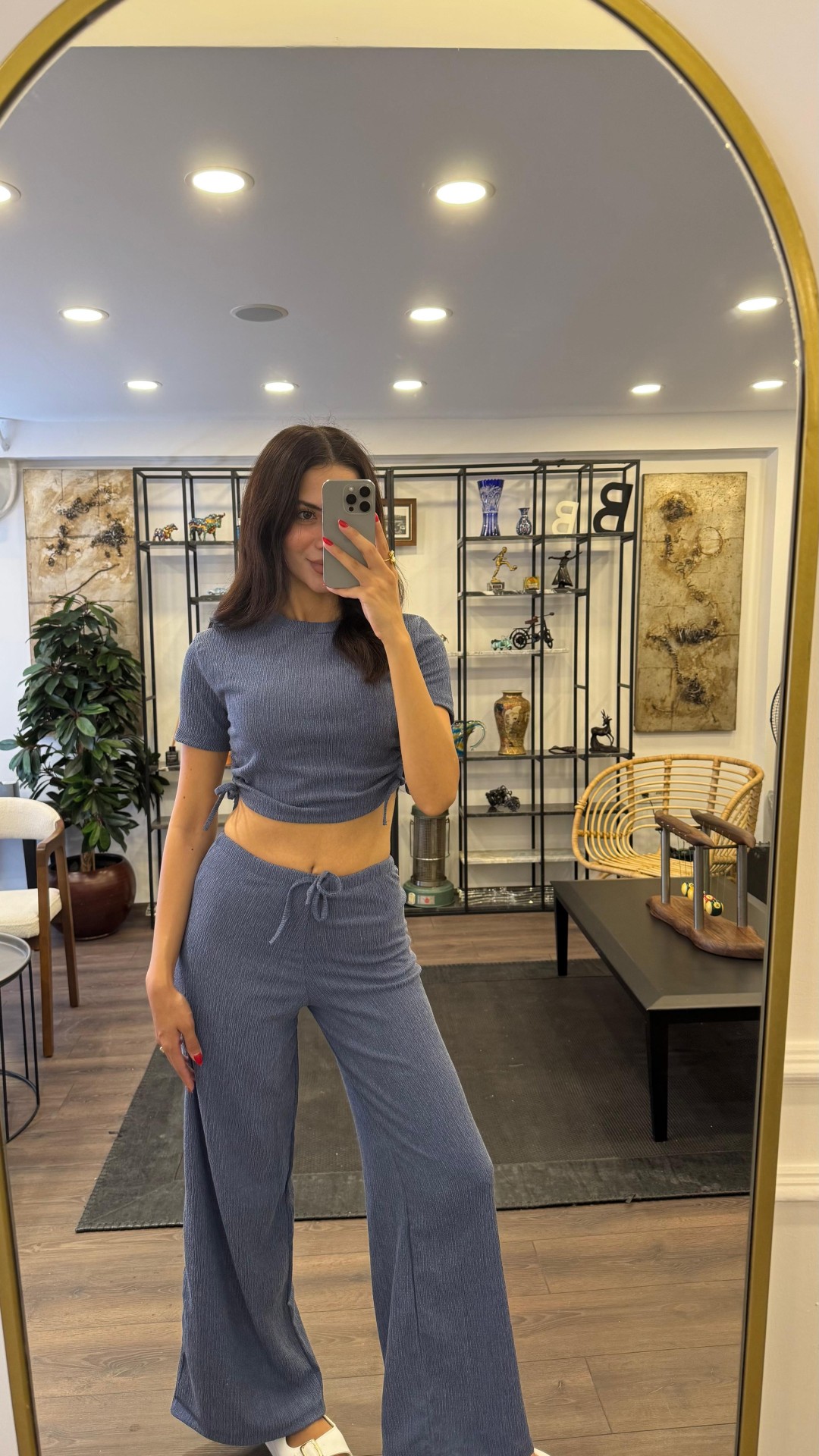 Yandan Bağcıklı Bol Paça Takım - Mavi