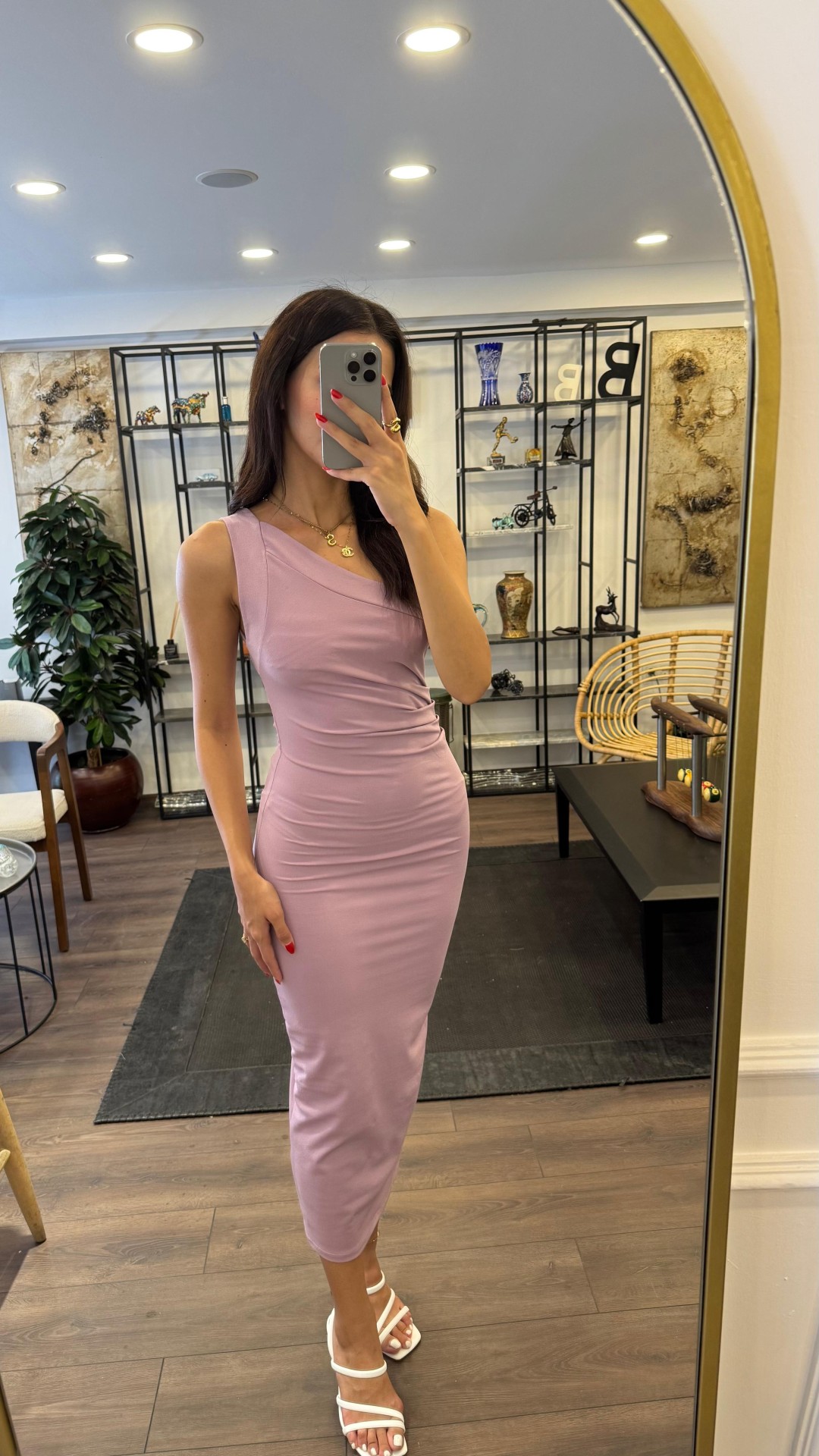 Tek Omuz Uzun Elbise - Lila