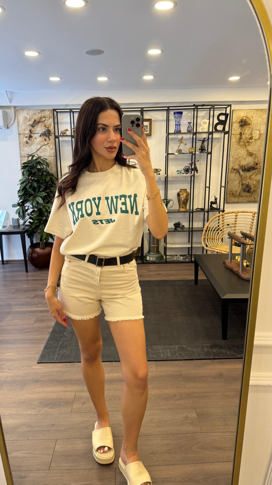 New York Baskılı T-shirt - Bej