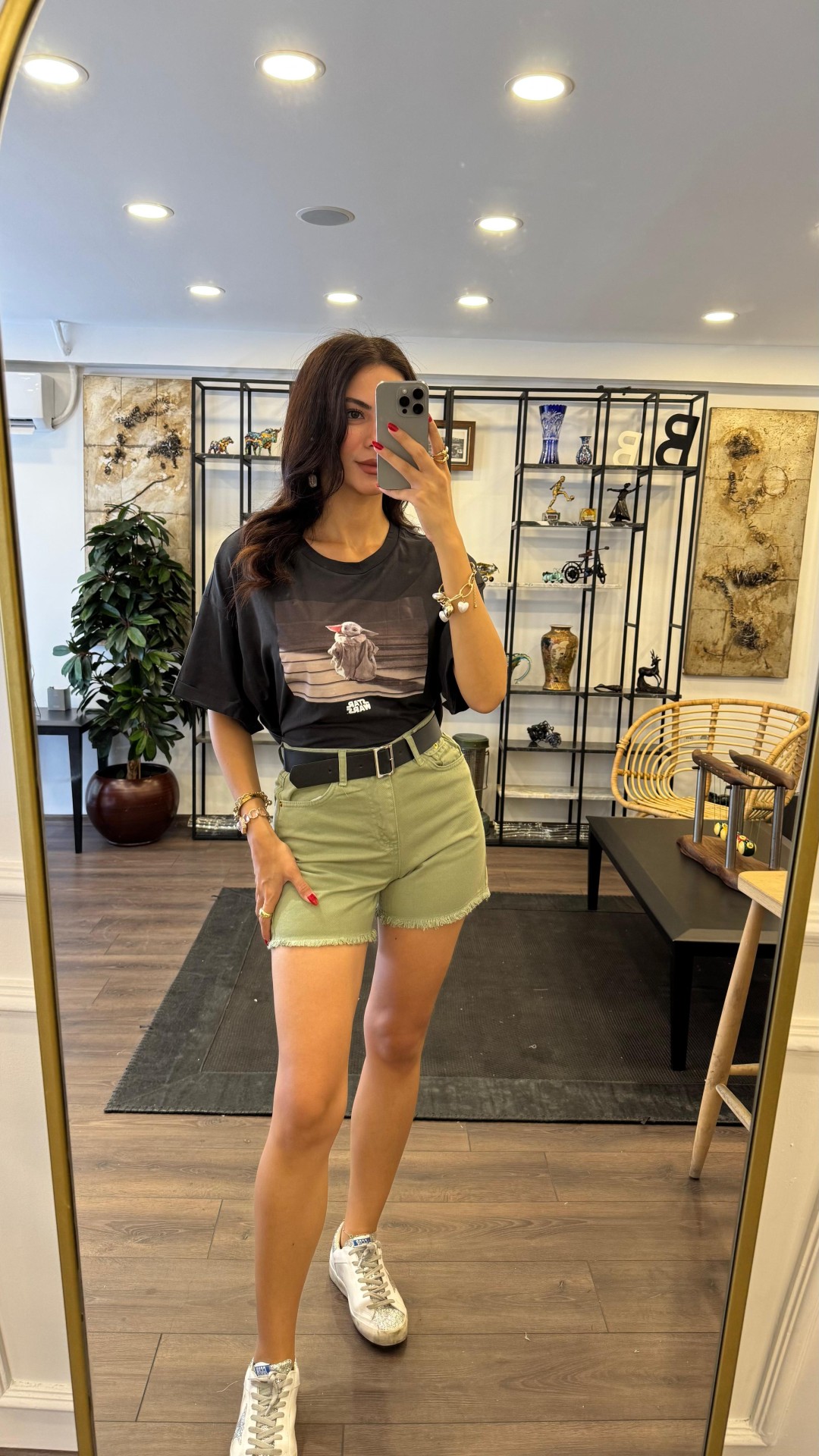 Yoda Baskılı Bisiklet Yaka T-shirt - Antrasit