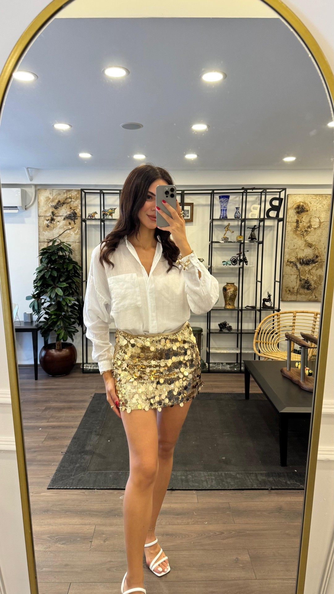 Oversize Cepli Uzun Kol Pamuklu Gömlek - Beyaz