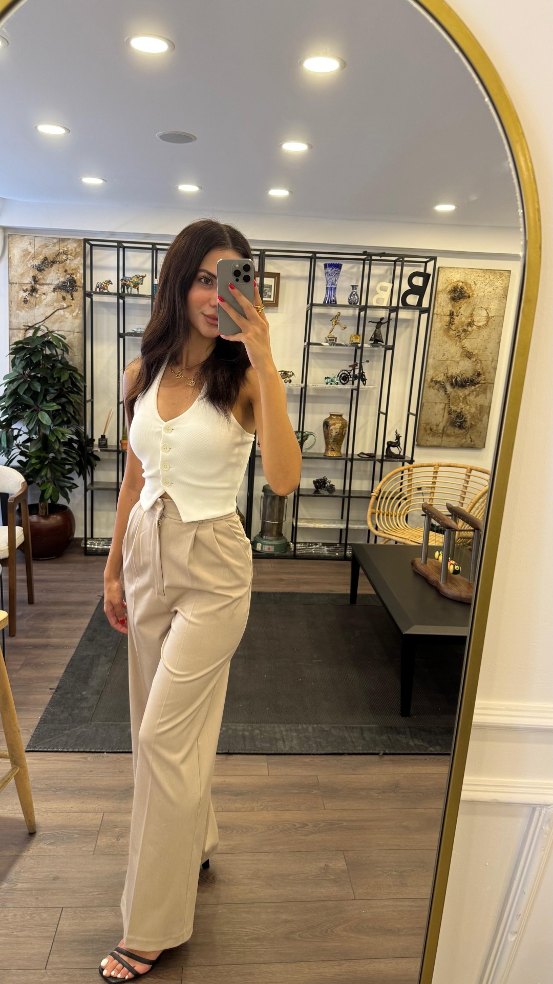 Yüksek Bel Pileli Bol Paça Pantolon - Bej