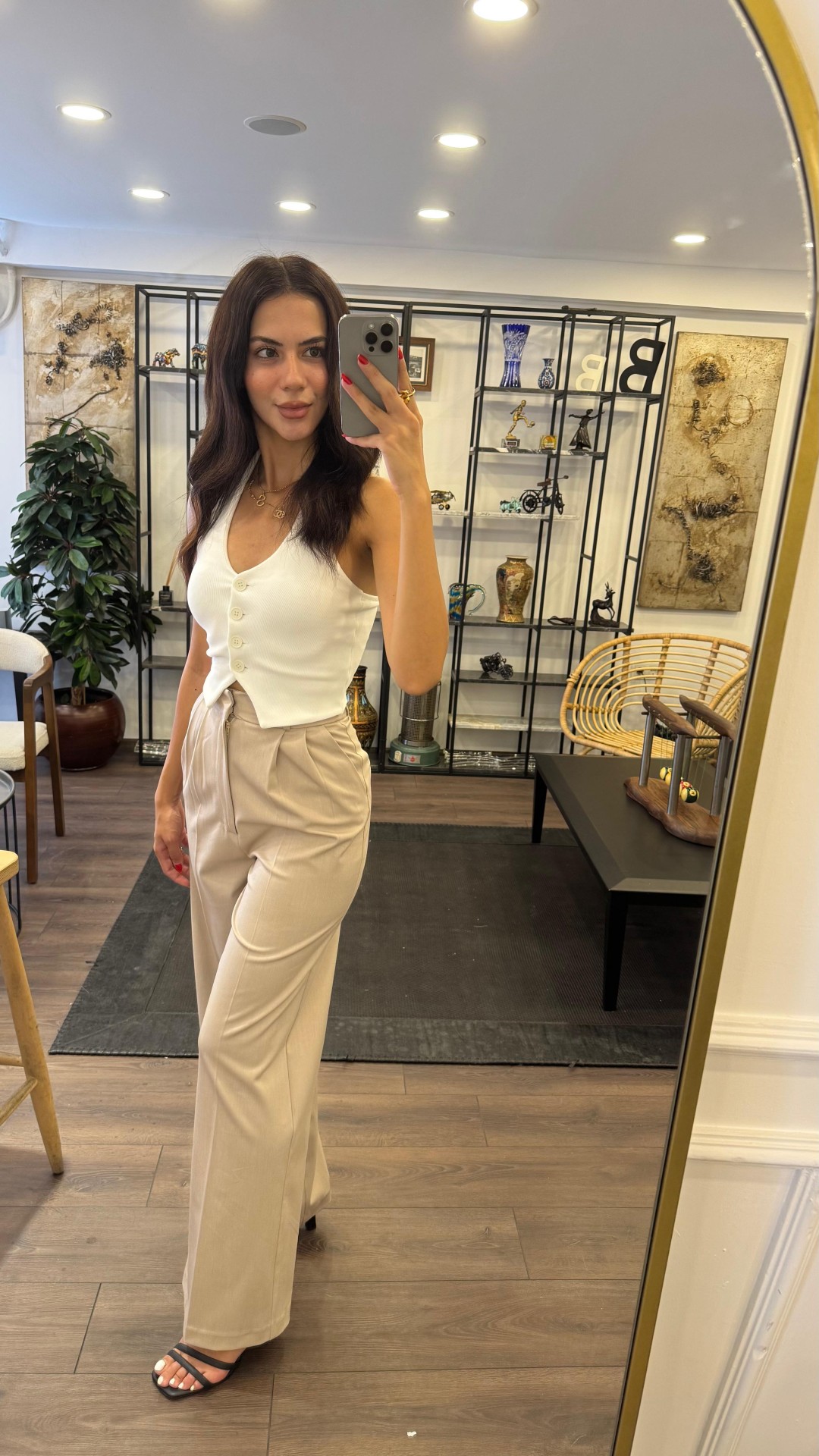 Yüksek Bel Pileli Bol Paça Pantolon - Bej