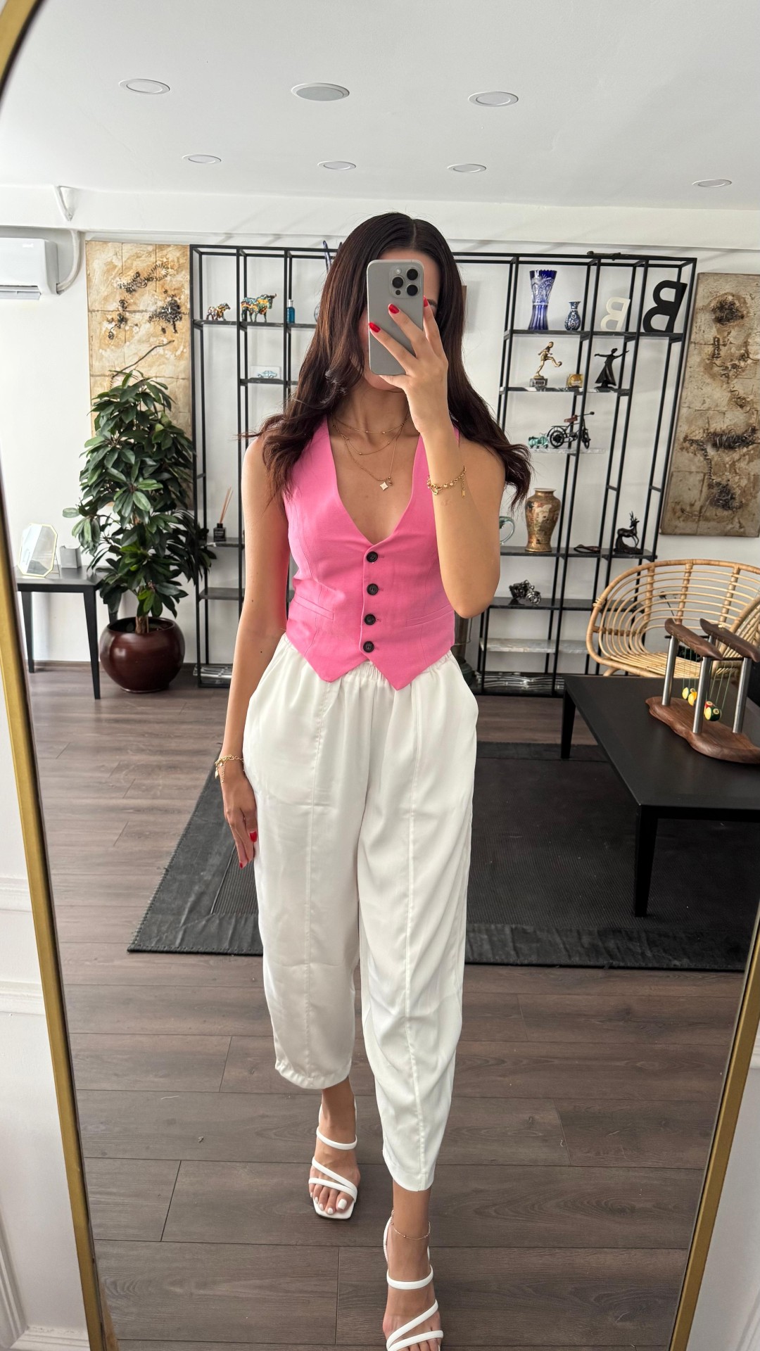 Önü Düğmeli Yelek - Pembe