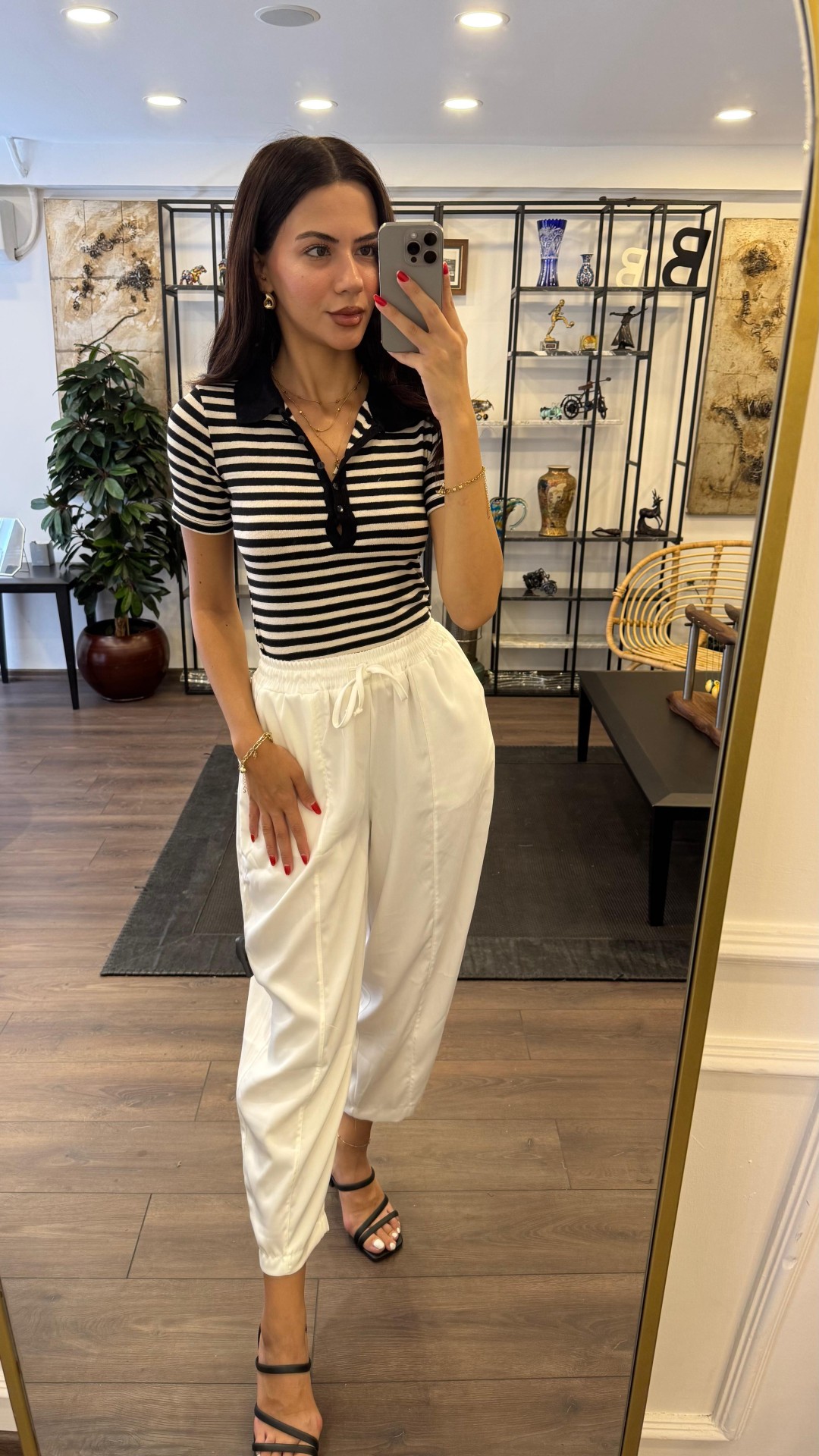 Düğmeli Polo Yaka T-shirt - Çizgili