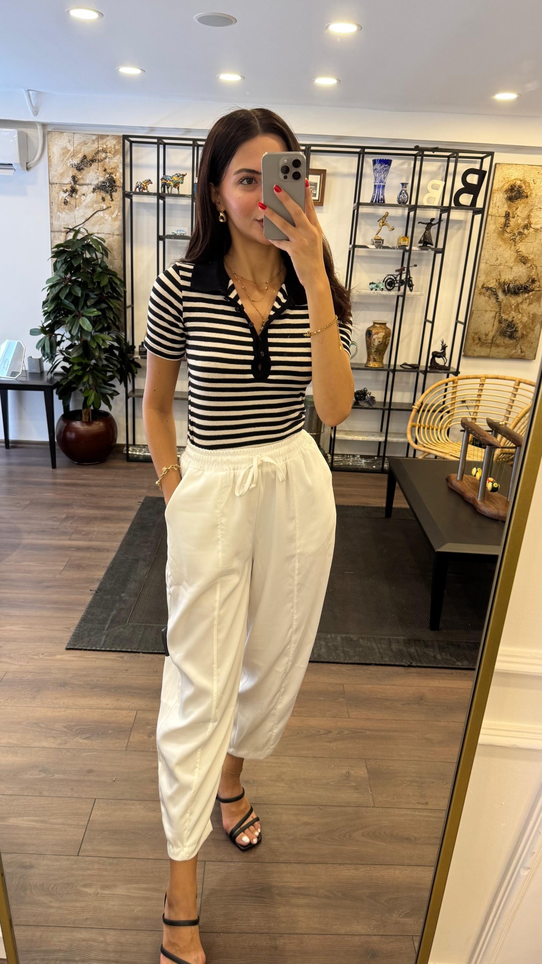 Düğmeli Polo Yaka T-shirt - Çizgili