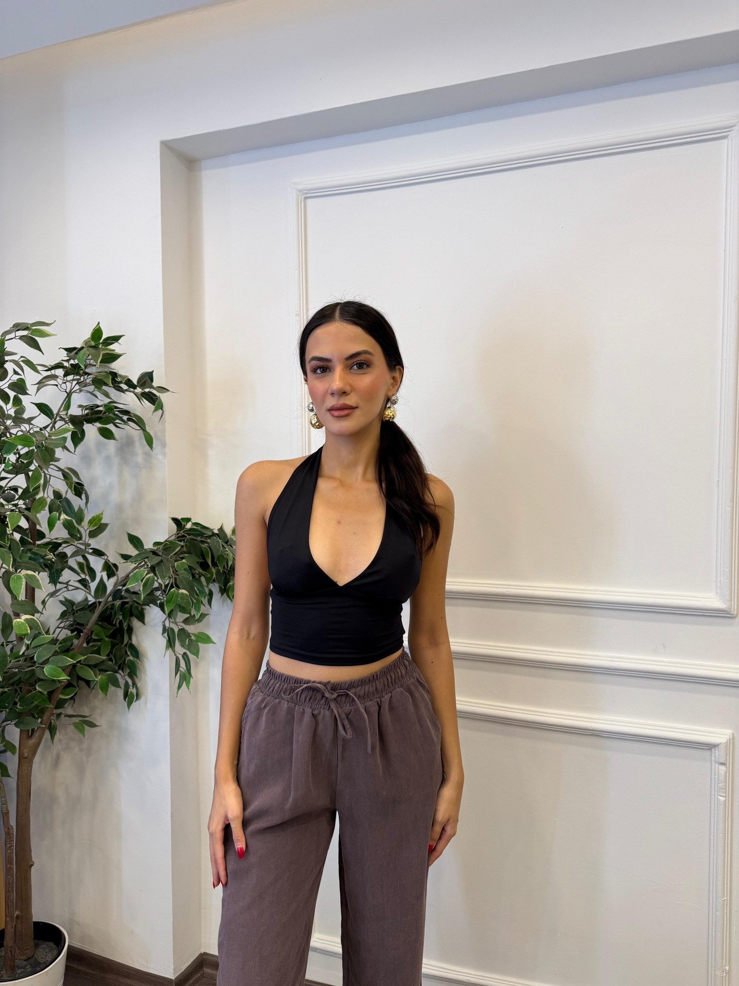 Beli İpli Bol Paça Relax Pantolon - Vizon