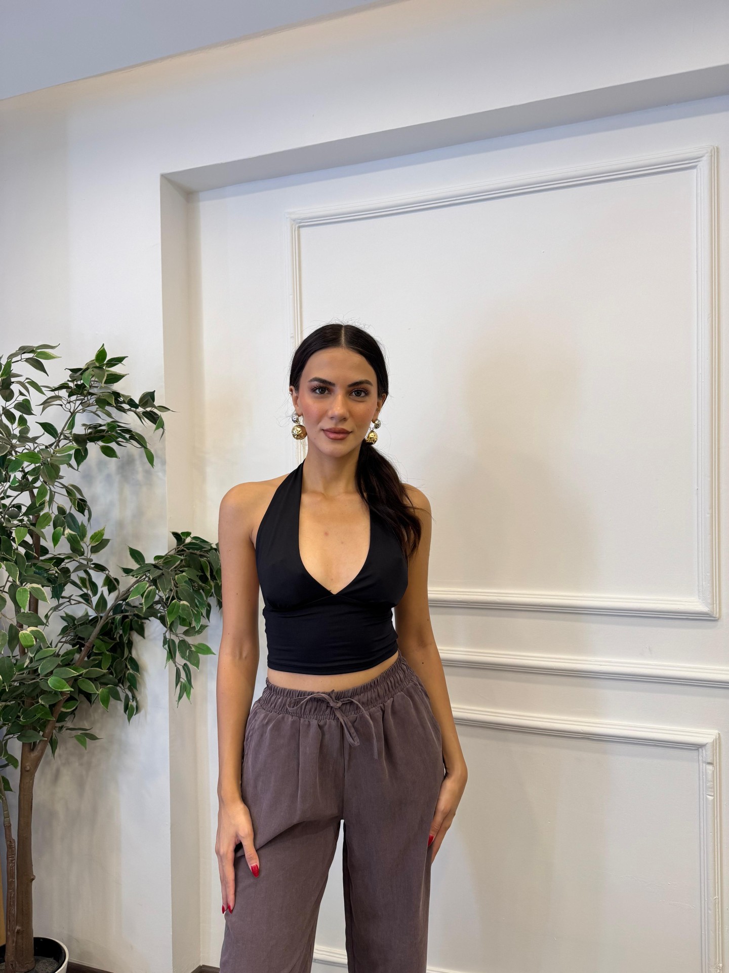 Beli İpli Bol Paça Relax Pantolon - Vizon