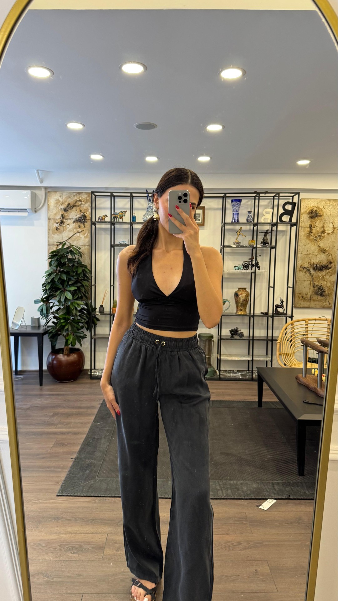 Boyundan Geçmeli Crop - Siyah