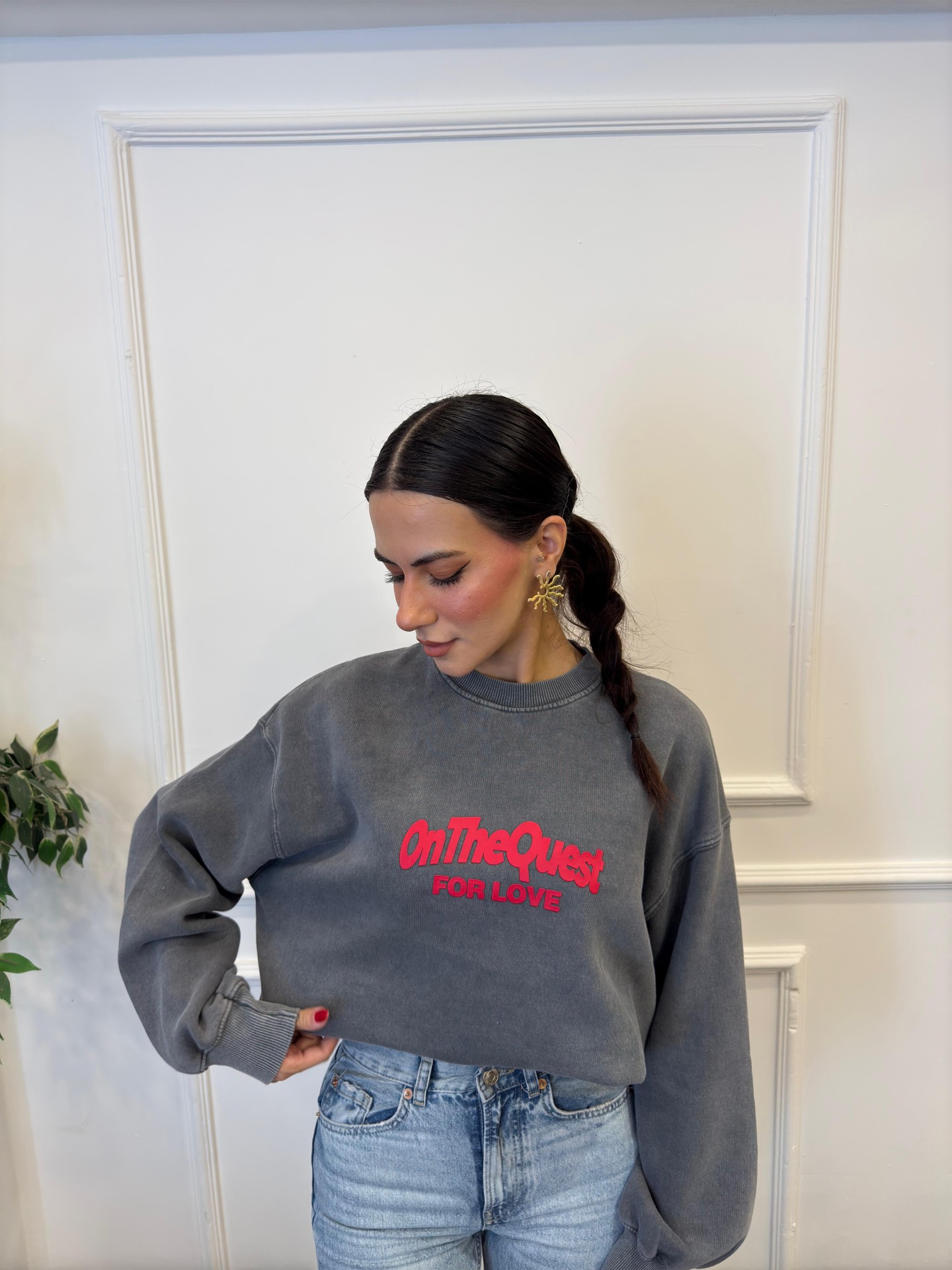 Sırt Ve Ön Baskılı Sweatshirt - Antrasit