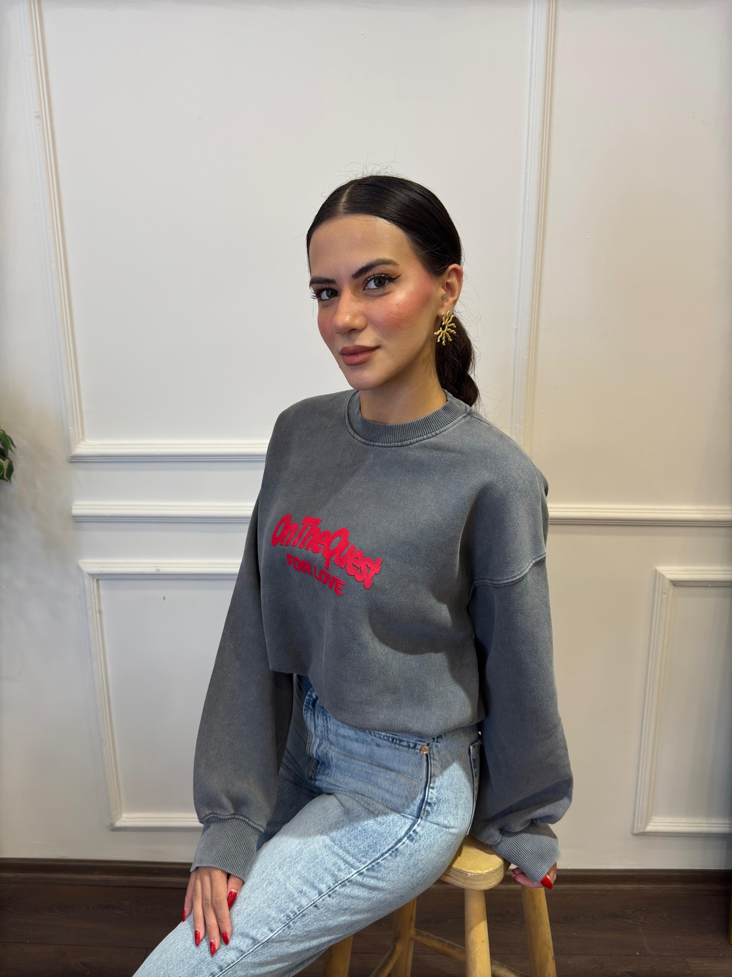 Sırt Ve Ön Baskılı Sweatshirt - Antrasit