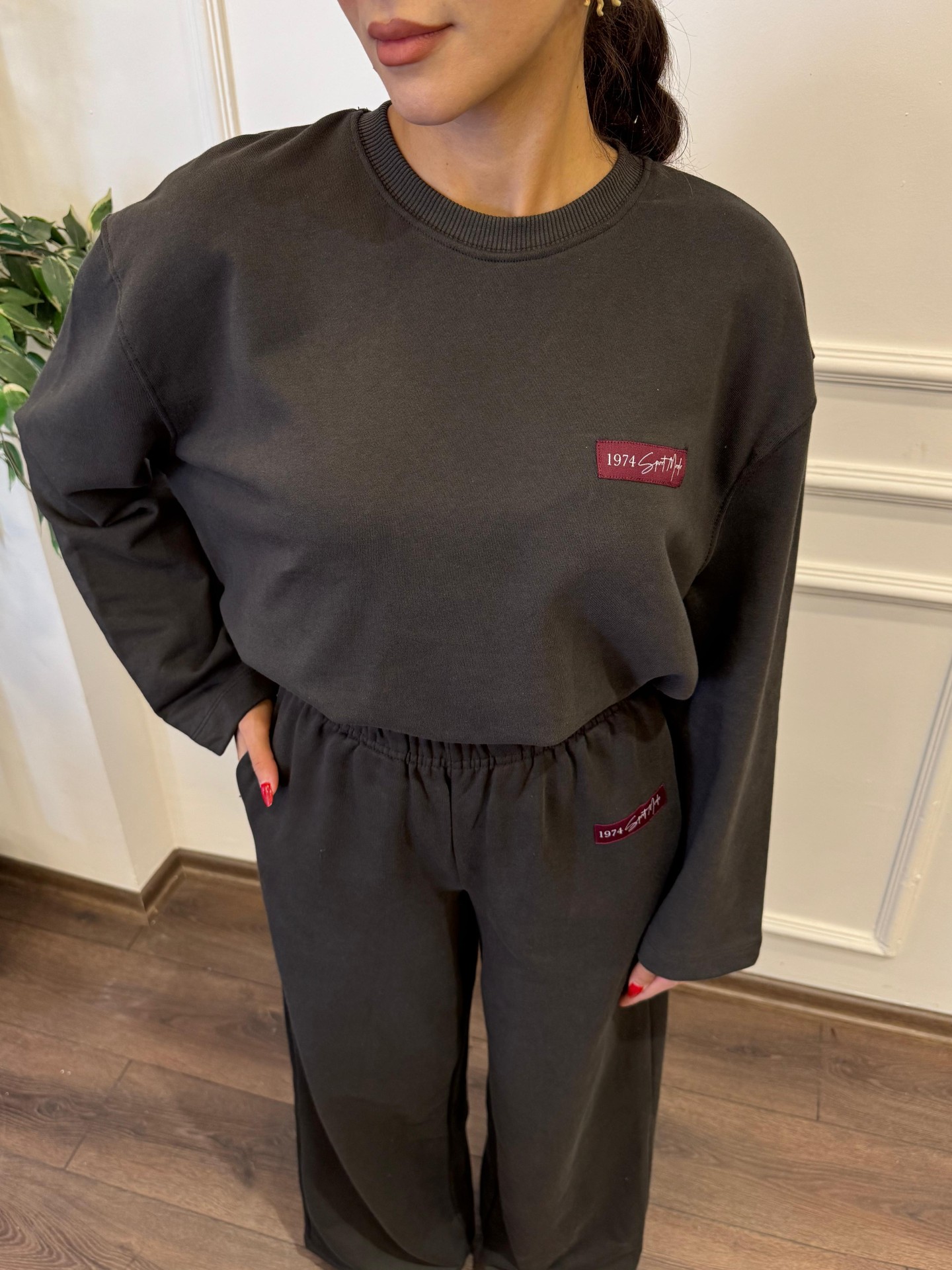 Minimal Baskılı Sweatshirt Takım - Antrasit