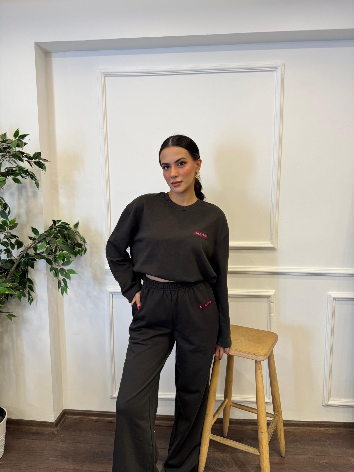 Minimal Baskılı Sweatshirt Takım - Antrasit